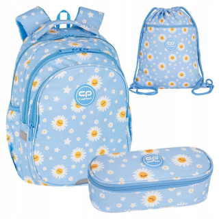 CoolPack viackomorový školský batoh biely, Odtiene modrej, Odtiene žltej a zlatej 21 l + 2 ďalšie produkty
